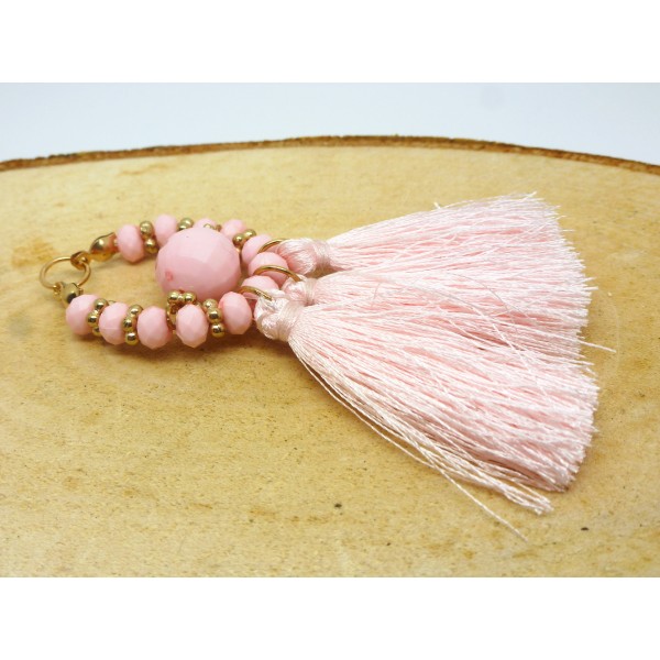 1 Pendentif à franges, pompon et perles rose 8*6cm forme goutte - Photo n°1