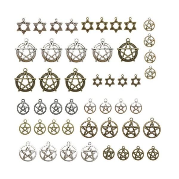 KRAFTIKA, 48pcs Bronze Antique Silver Star Mix Tibétain Lisse Charmes Pendentifs, de Gros Lots en Vr - Photo n°1