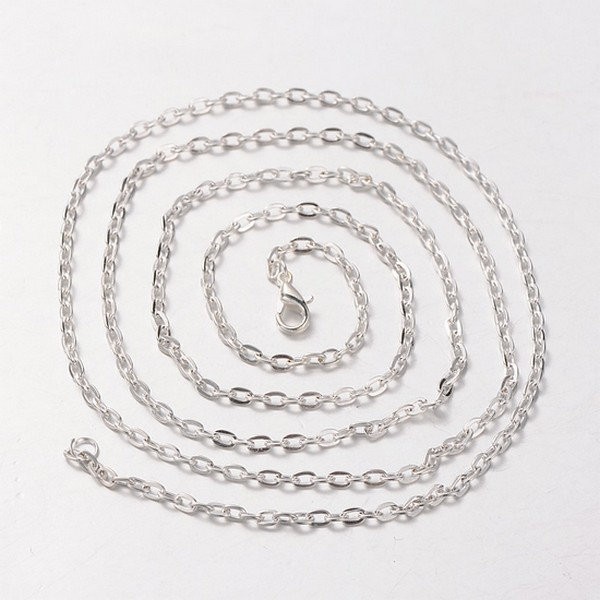 3 chaines fine maille forcat pour fabrication collier 74 cm METAL ARGENTE BRILLANT - Photo n°1