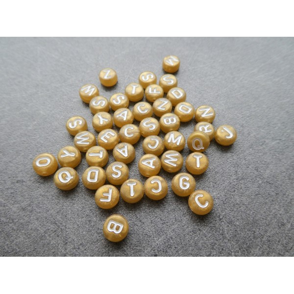 156 Perles lettres alphabet doré et blanc, perles en acrylique rondes 7mm - Photo n°1