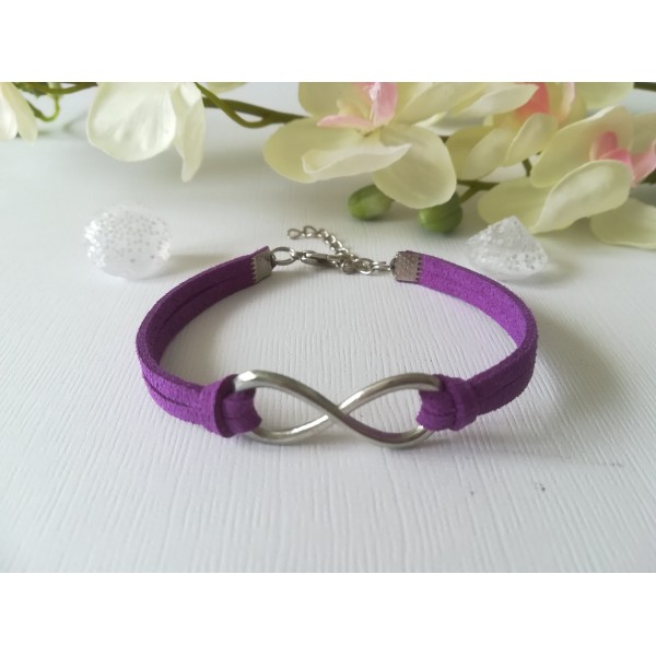 Kit de bracelet suédine violette et lien infini platine - Photo n°1