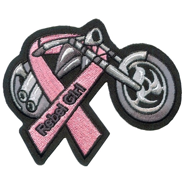 Écusson brodé ruban rose, moto biker, rebel girl, cancer du sein - Photo n°1