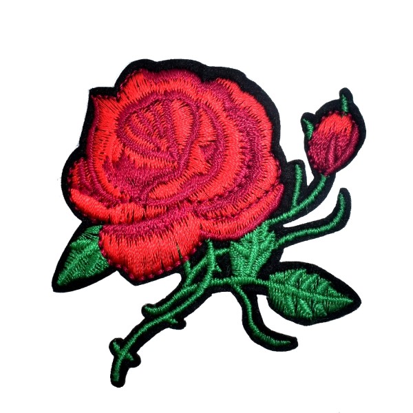 2 Ecussons brodés roses rouges, patchs thermocollants fleurs, 6,7 cm - Photo n°4