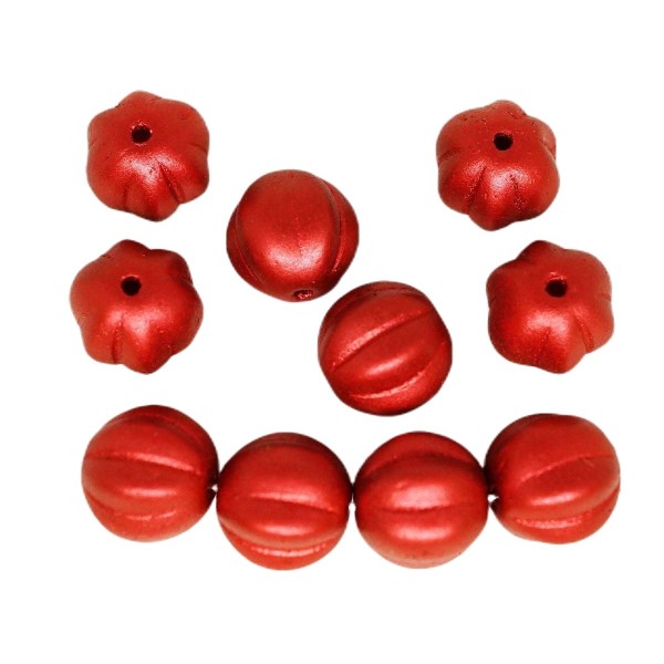16pcs Mat de Lave Rouge Métallique Ronde Melon, la Citrouille d'Halloween Fruits tchèque Perles de V - Photo n°1