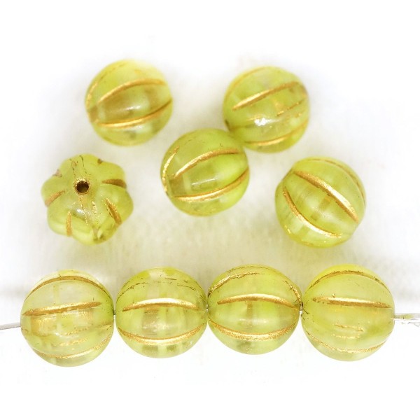 16pcs Cristal Vert Olive Opale en Or Patine Laver Ronde Melon, la Citrouille d'Halloween Fruits tchè - Photo n°1