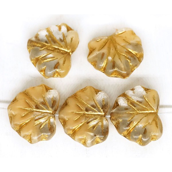 12pcs Crystal Mix Or Patine de Lavage de la Feuille d'Érable à Plat Sculpté tchèque Perles de Verre - Photo n°1