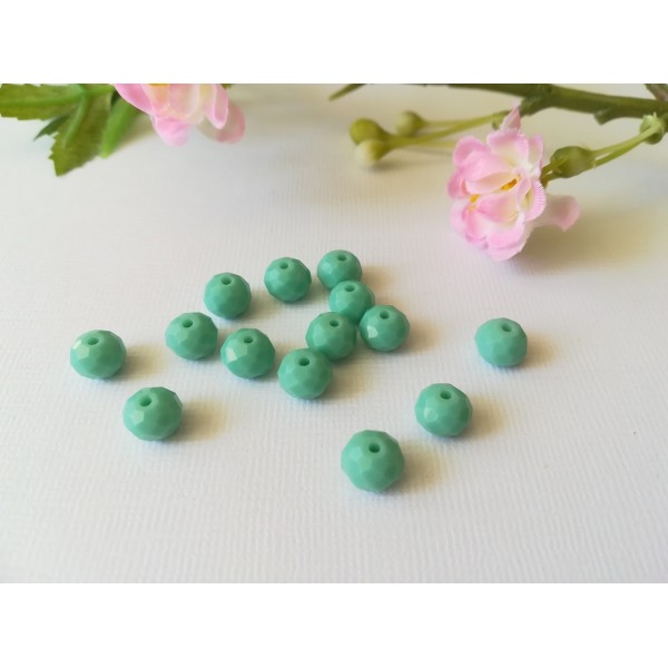 Perles en verre à facette 8 x 6 mm vert turquoise x 20 - Photo n°2