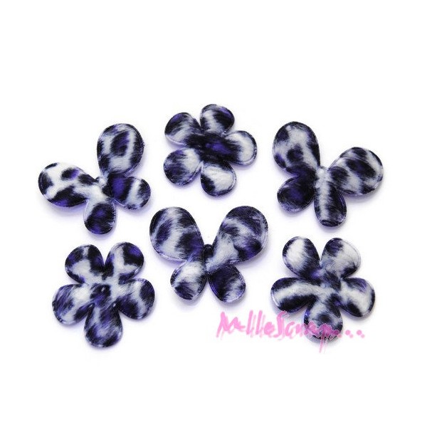 Appliques papillons, appliques fleurs tissu violet - 6 pièces - Photo n°1