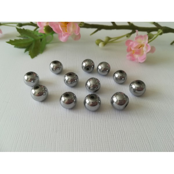 Perles hématite 10 mm argentées x 11 - Photo n°1