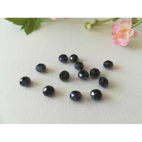 Perles en verre à facette 8 x 6 mm noir AB x 19 - Photo n°1