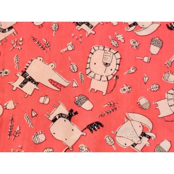 Coupon tissu - animaux rigolo, fond rose - coton - 50x40cm - Photo n°1