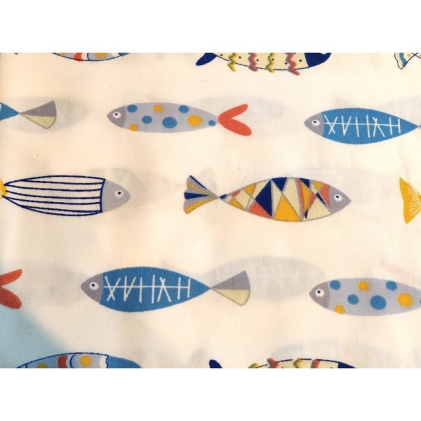 Coupon tissu - banc de poisson blanc cassé - coton - 40x50cm - Photo n°1