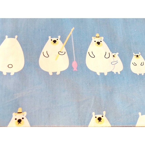 Coupon tissu - ours blanc sur fond bleu - coton - 40x50cm - Photo n°1