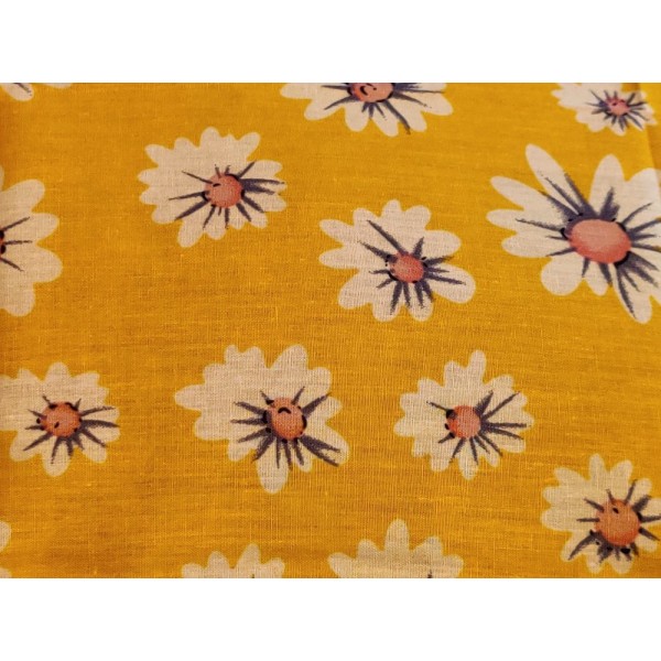 Coupon tissu - marguerite blanche sur fond jaune - coton – 48x48cm - Photo n°1