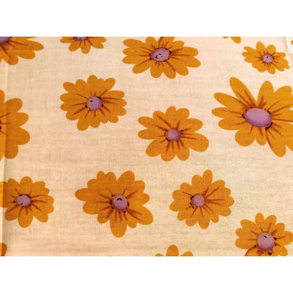 Coupon tissu - marguerite jaune sur fond blanc - coton – 48x48cm - Photo n°1