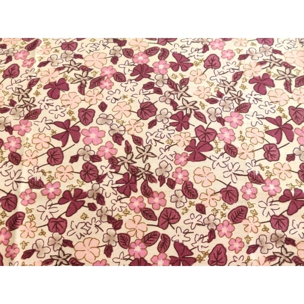 Coupon tissu - petites fleurs violet / rose - coton - 48x48cm - Photo n°1