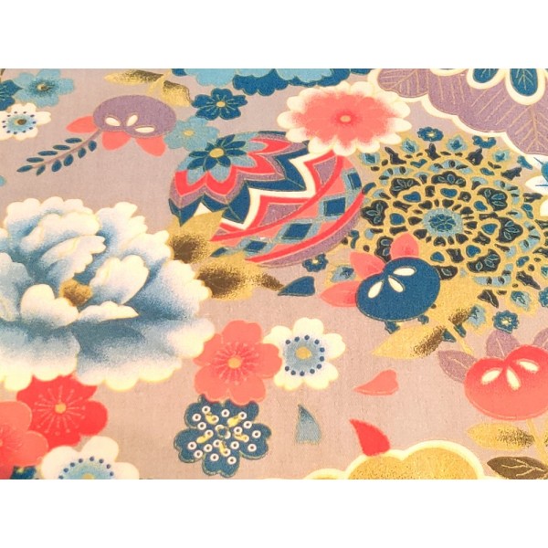 Coupon tissu japonais - grosse fleur bleu - coton - 40x50cm - Photo n°1