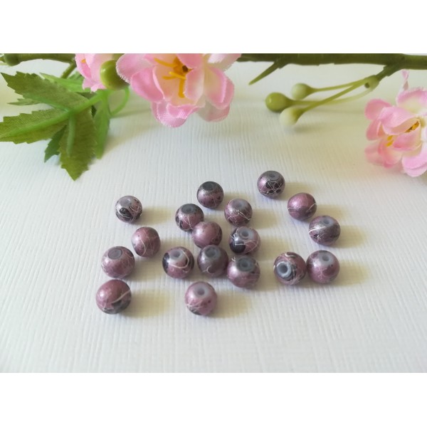 Perles en verre 6 mm mauve nacré tréfilé noir x 30 - Photo n°2