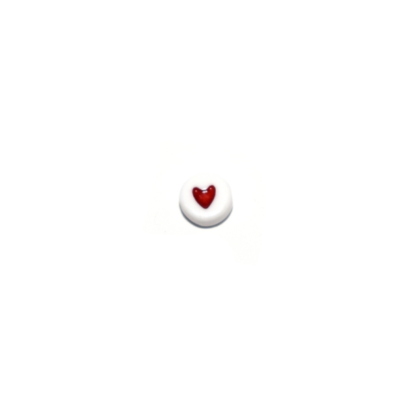 Perle ronde coeur rouge acrylique blanc 7 mm - Photo n°1