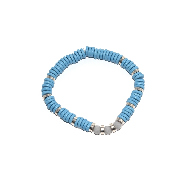 Kit DIY bracelet Heishi céramique bleu, métal argenté et facettes grises - Photo n°1