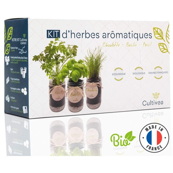 Cultivea– Kit d’Herbes Aromatiques – Graines FR 100% BIO – (Basilic, Persil et Ciboulette) - Photo n°1