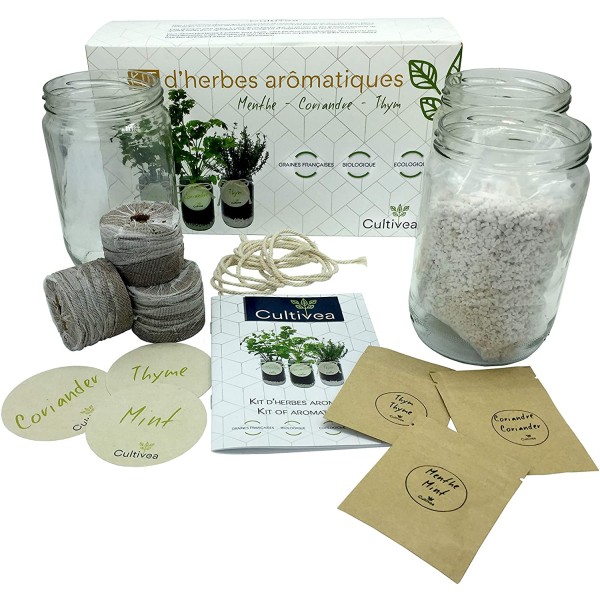 Cultivea– Kit d’Herbes Aromatiques – Graines FR 100% BIO –(Menthe, Coriandre, Thym) - Photo n°2
