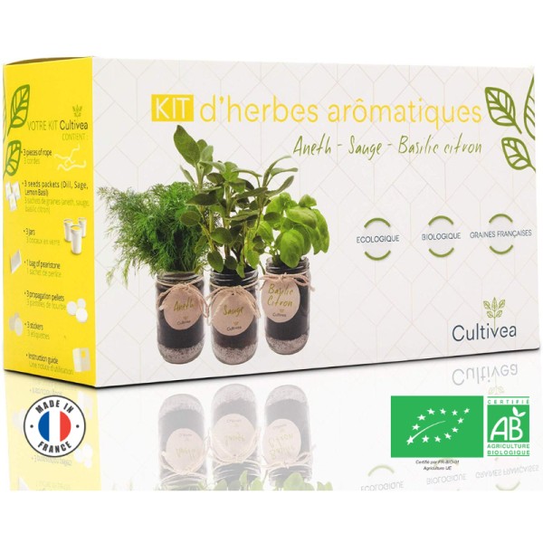 Cultivea– Kit d’Herbes Aromatiques – Graines FR 100% BIO –(Aneth, Sauge, Basilic Citron) - Photo n°1