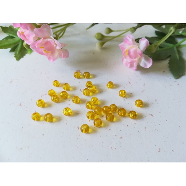 Perles en verre craquelé 4 mm jaune x 40 - Photo n°2