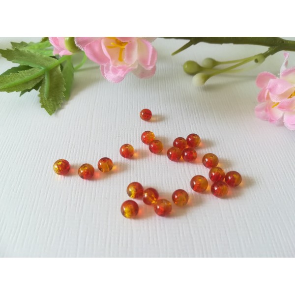 Perles en verre craquelé 4 mm rouge/orange x 45 - Photo n°2