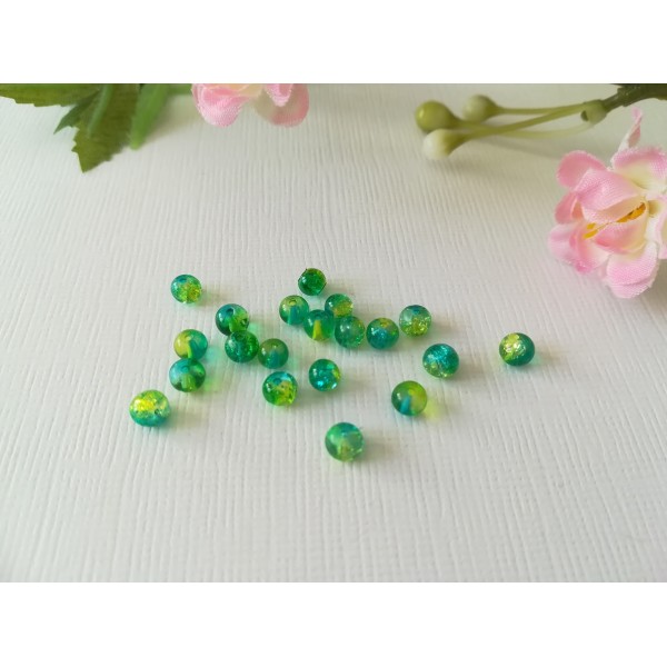Perles en verre craquelé 4 mm vert et jaune x 50 - Photo n°2