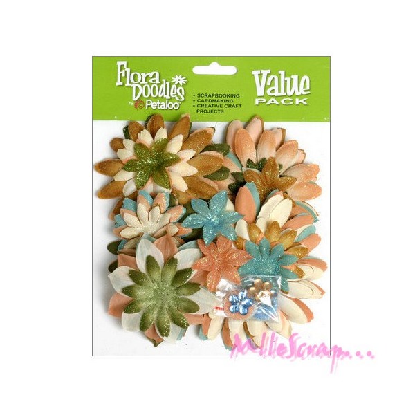 Appliques fleurs Petaloo tissu multicolore - 50 pièces - Photo n°1