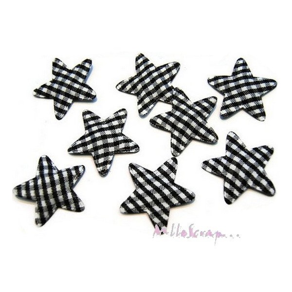 Appliques petites étoiles tissu vichy noir - 10 pièces - Photo n°1