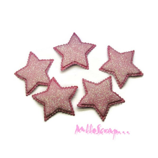 Appliques étoiles tissu brillant rose clair - 5 pièces - Photo n°1