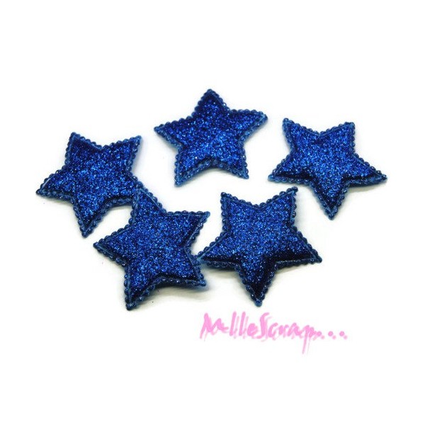 Appliques étoiles tissu brillant bleu - 5 pièces - Photo n°1