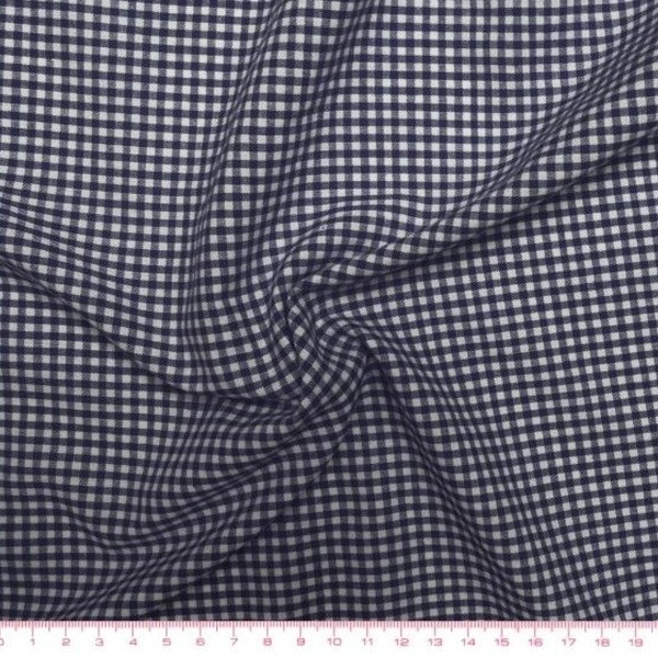 Tissu toile de coton Vichy - Petits carreaux 3 mm - Bleu Marine - Par 10 cm (sur mesure) - Photo n°1