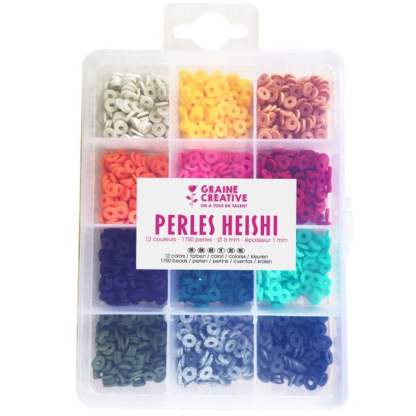 Assortiment de perles Heishi - Couleurs vives - 1750 perles - Photo n°1
