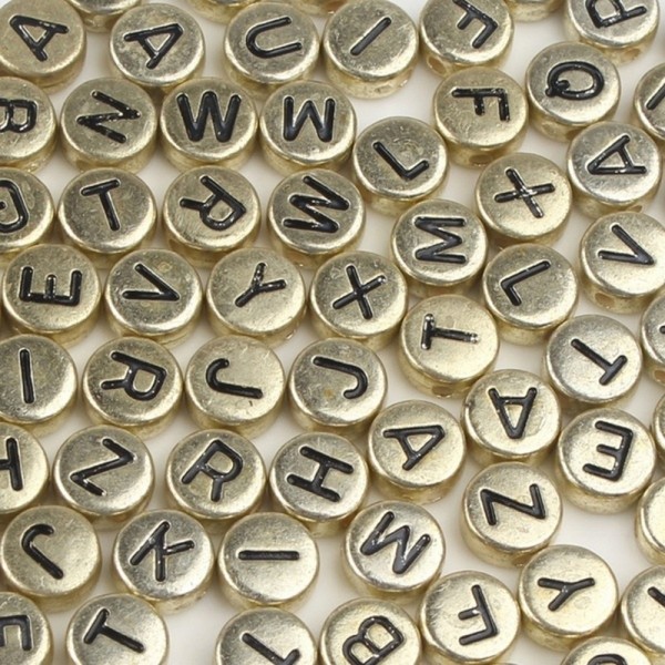 50 Perles Alphabet Doré 7mm x 4mm Acrylique Lettre Aleatoire Creation bijoux - Photo n°1