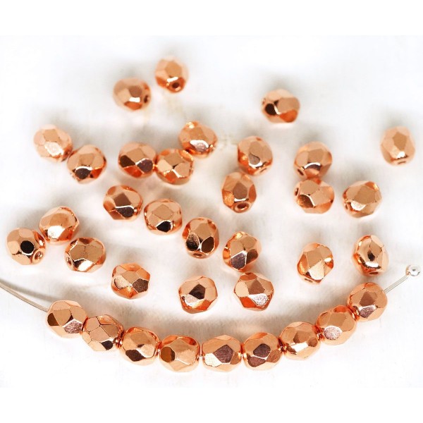 80pcs Réel Cuivre Plaqué Rond à Facettes Feu Poli Entretoise tchèque Perles de Verre de 4mm - Photo n°2
