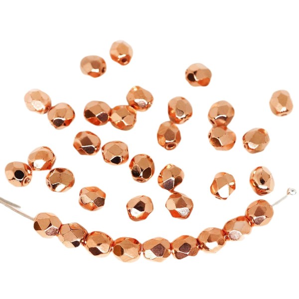 80pcs Réel Cuivre Plaqué Rond à Facettes Feu Poli Entretoise tchèque Perles de Verre de 4mm - Photo n°1