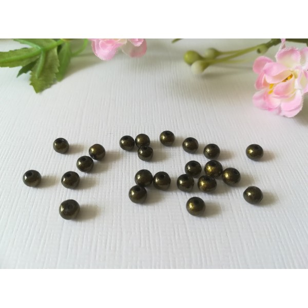 Perles en verre ronde 4 mm marron noir brillant x 50 - Photo n°2