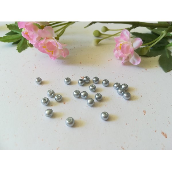 Perles en verre nacré 4 mm gris argent x 50 - Photo n°2