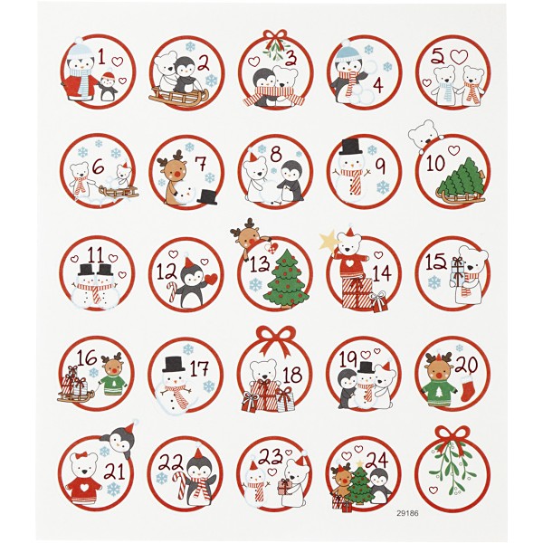 Stickers Noël Creativ Company - Calendrier de l'avent Pingouin - 24 pcs - Photo n°1