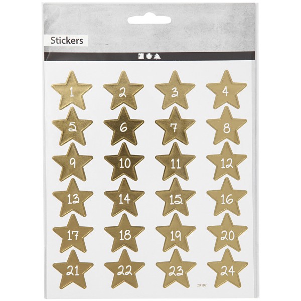 Stickers Noël Creotime - Calendrier de l'avent Étoiles dorées - 24 pcs - Photo n°2