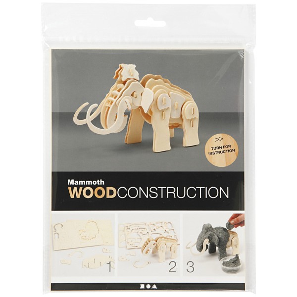 Puzzle 3D en bois à monter - Mammouth - 19 x 8,5 x 11 cm - Photo n°2