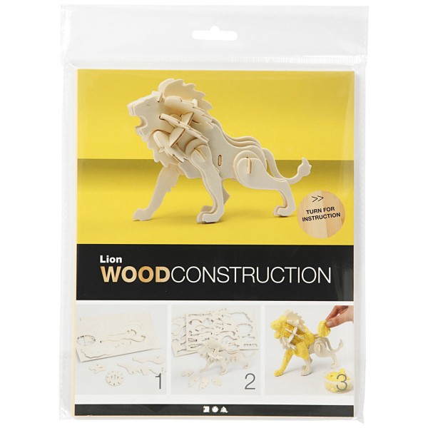 Puzzle 3D en bois à monter - Lion - 18,5 x 7 x 7,3 cm - Photo n°2