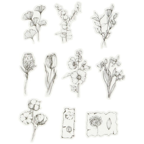 Stickers Papier Washi - Fleurs Noir et Blanc - 30 pcs - Photo n°2