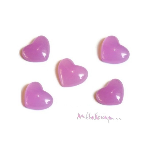 Cabochons cœurs résine violet - 5 pièces - Photo n°1