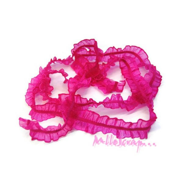 Ruban froufrou tissu, élastique organza rose foncé - 1 mètre - Photo n°1
