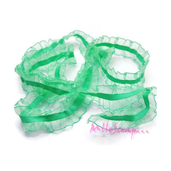Ruban froufrou tissu élastique organza vert - 1 mètre - Photo n°1