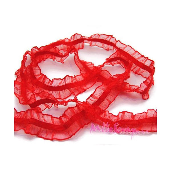Ruban froufrou tissu élastique organza rouge - 1 mètre - Photo n°1